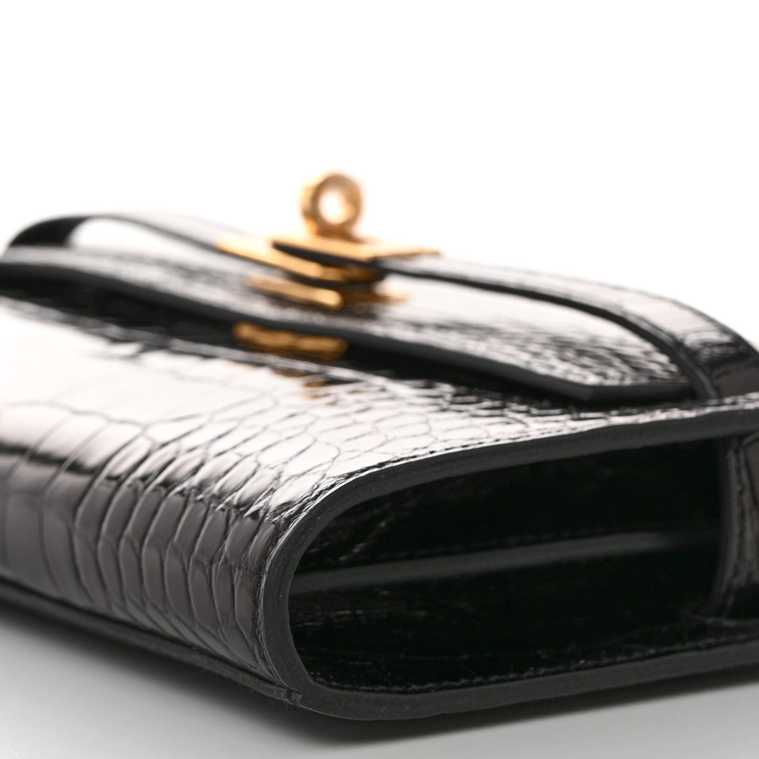 Hermes Shiny Alligator Kelly Wallet To Go Black 9 of 10