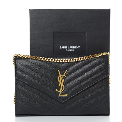 Saint Laurent Grain De Poudre Matelasse Chevron Monogram Chain Wallet Black 12 of 12