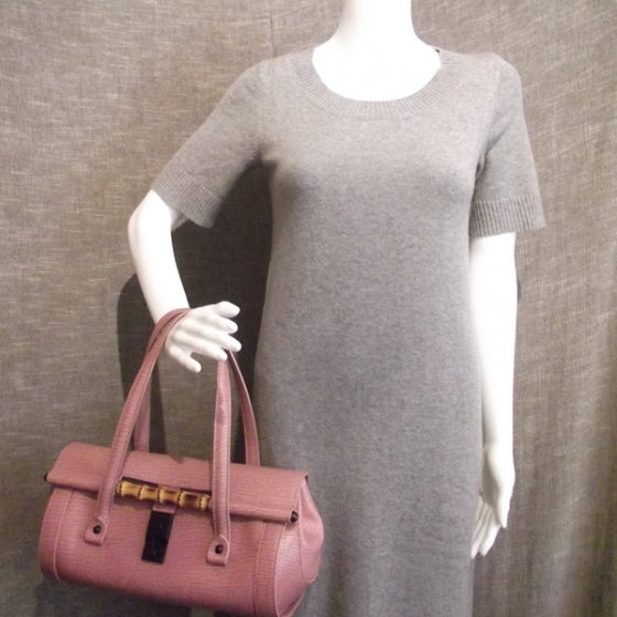 Leather Bamboo Bullet Satchel Rose