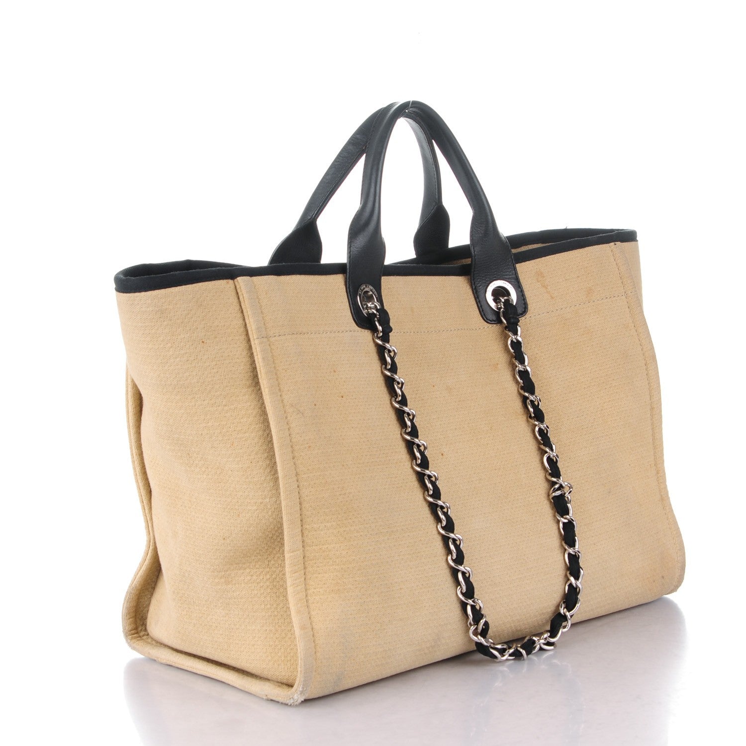 Chanel Canvas Large Deauville Tote Beige Black 3 of 14