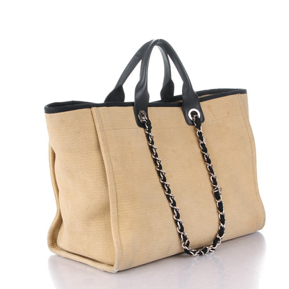 Chanel Canvas Large Deauville Tote Beige Black 3 of 14