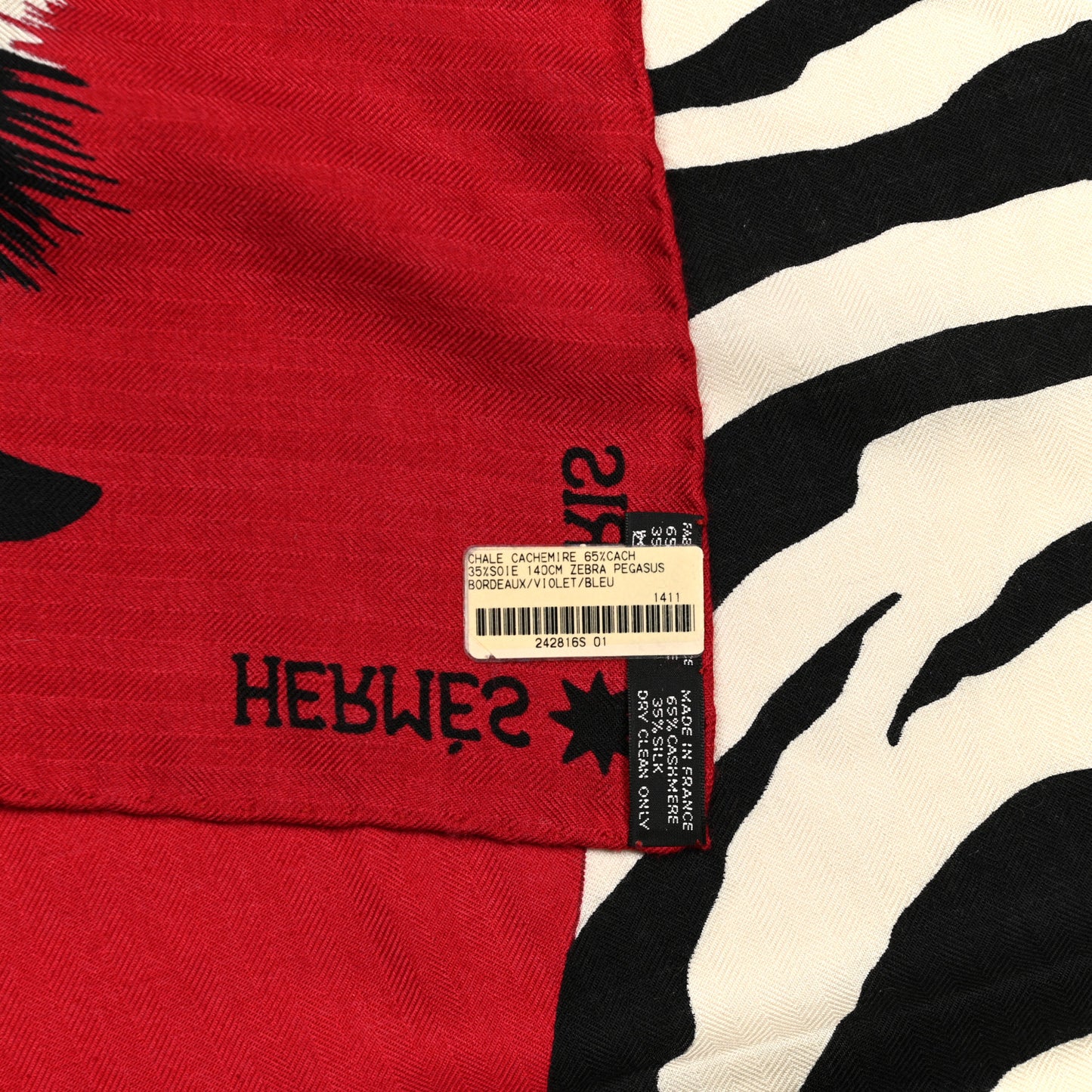 Cashmere Silk Zebra Pegasus Shawl 140 Bordeaux Violet Bleu
