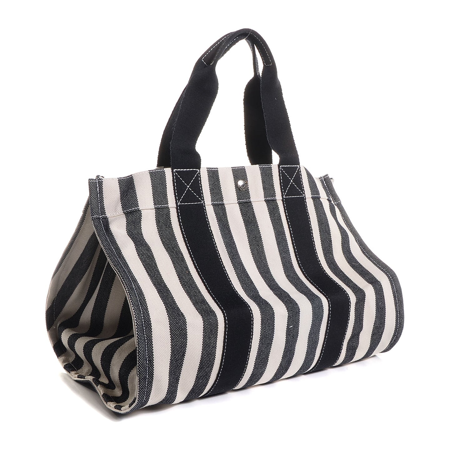 Canvas Striped Cannes MM Beach Tote Blanc Black White