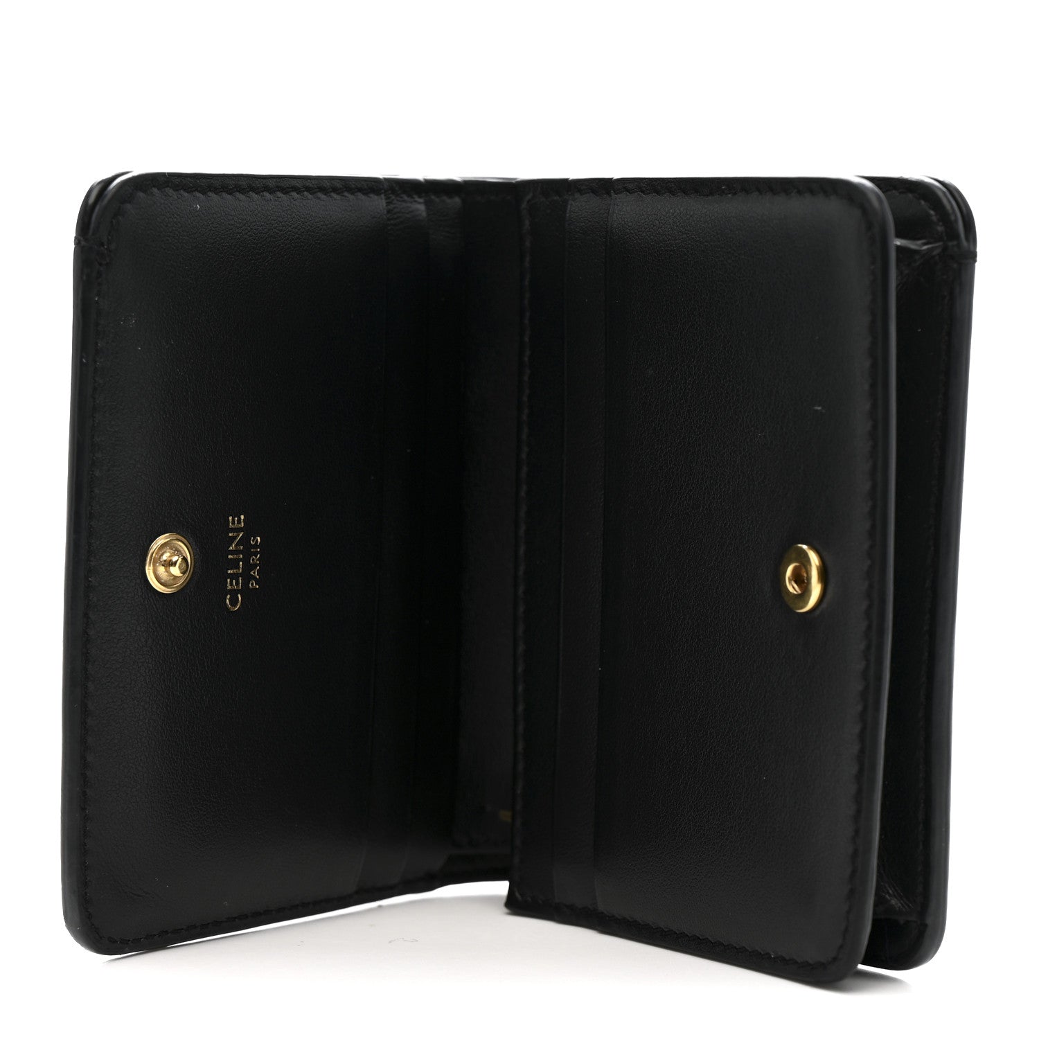 Celine Shiny Calfskin Triomphe Compact Wallet Black 1801017