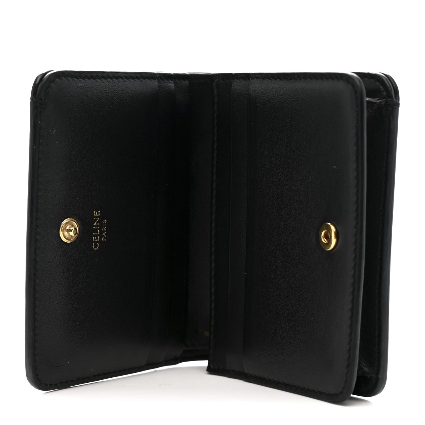 Shiny Calfskin Triomphe Compact Wallet Black