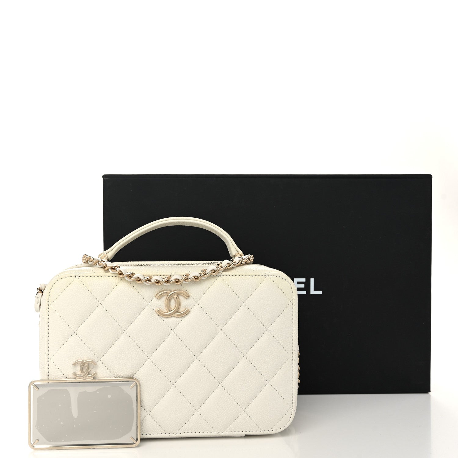 Chanel Caviar Quilted Top Handle Vanity Case White 12 of 12