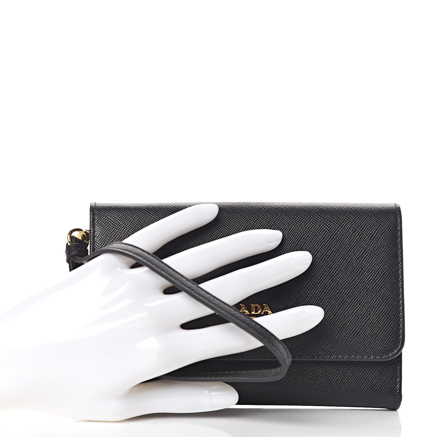 Prada Saffiano Shine Monochrome Chain Wallet Black 2 of 8