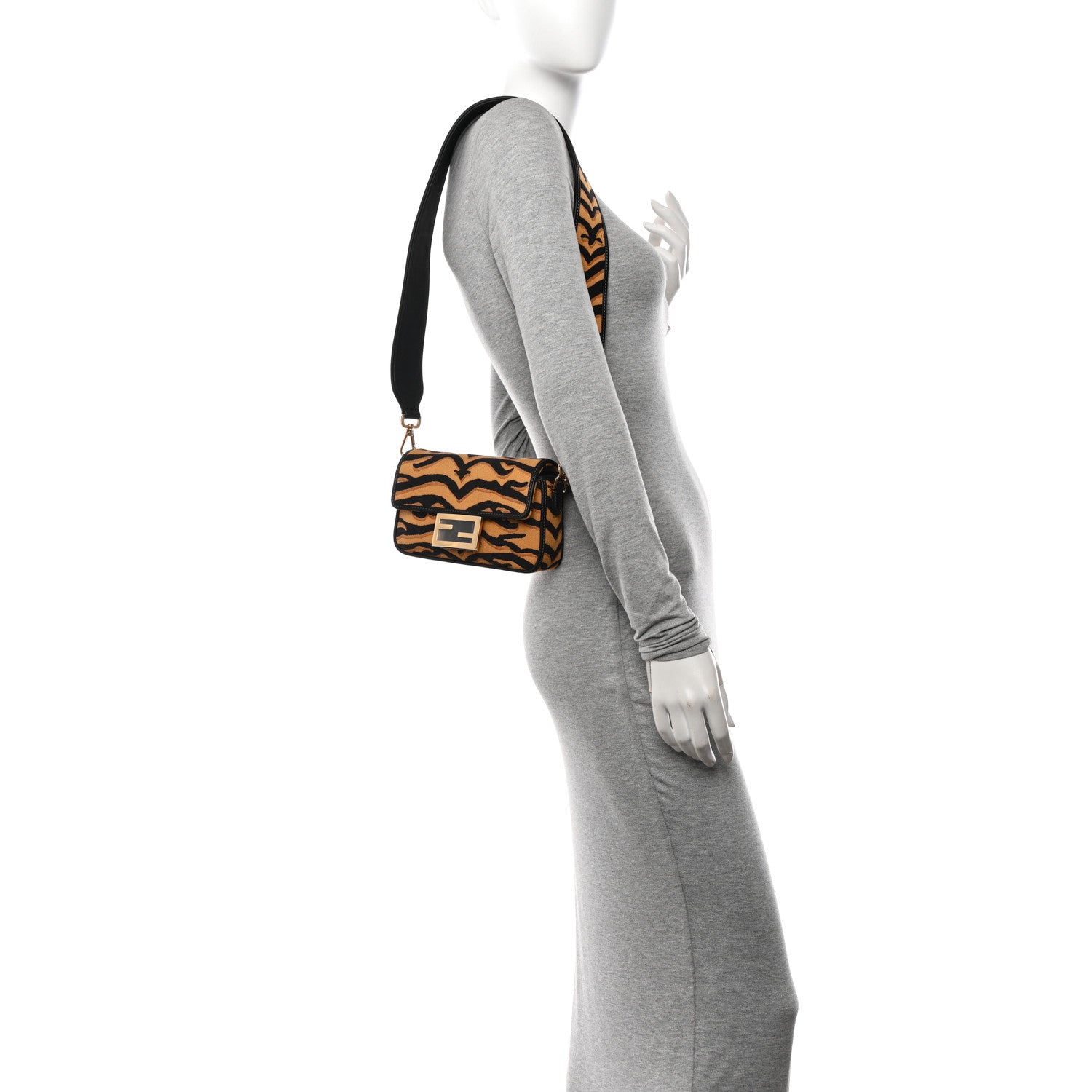 Fendi Canvas Chinese New Year Tiger Embroidered Mini Baguette Black Dark Yellow 2 of 11