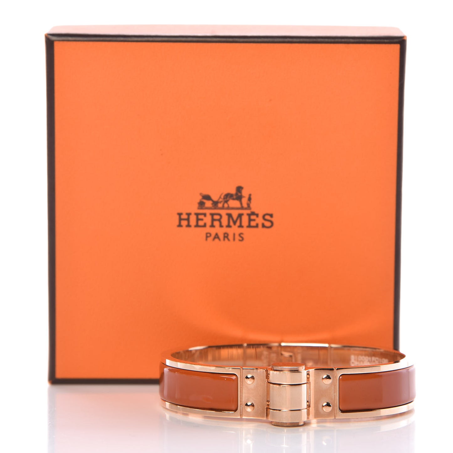 Enamel Charniere Uni Narrow Hinged Bracelet S Cognac