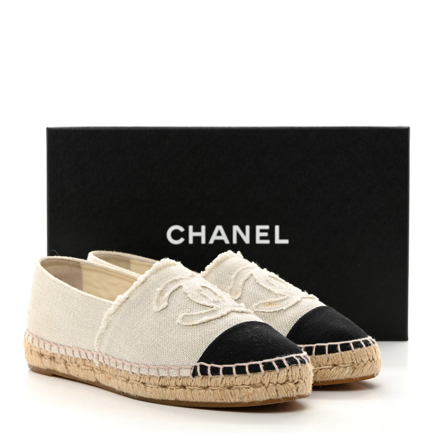Linen CC Espadrilles 38 Beige Black