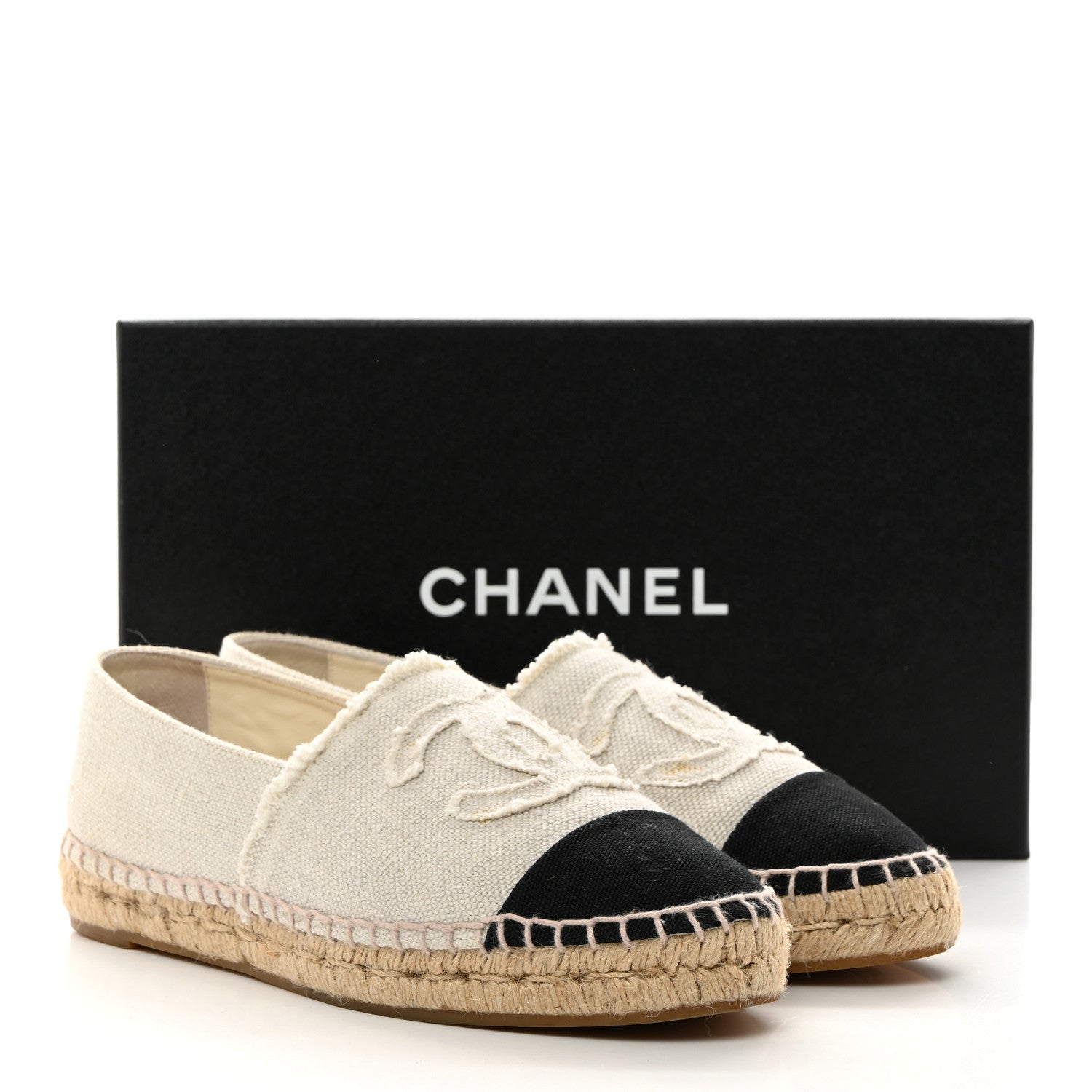 Chanel Linen CC Espadrilles 38 Beige Black 11 of 11