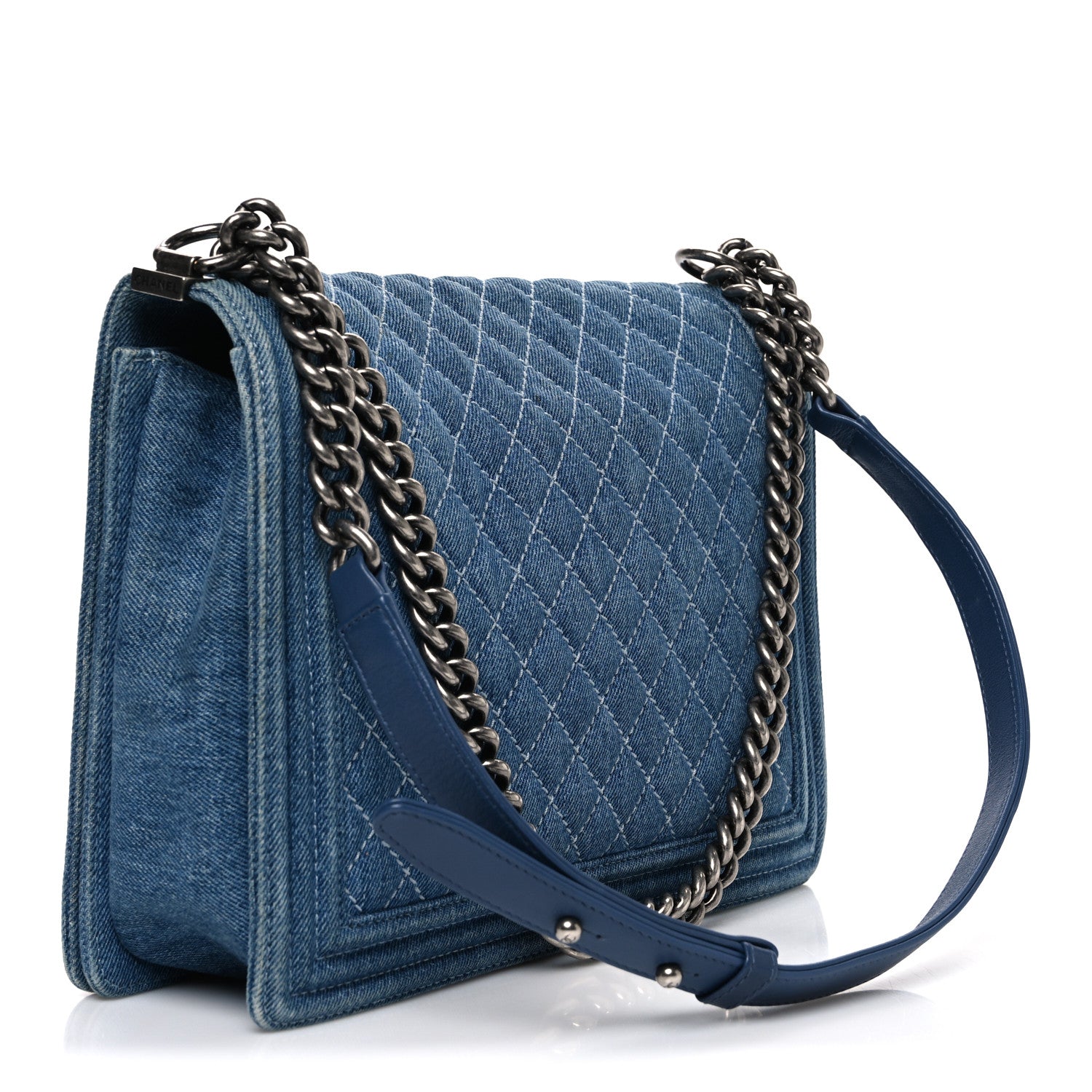 Chanel Denim Quilted Large Boy Flap Blue 2 of 9