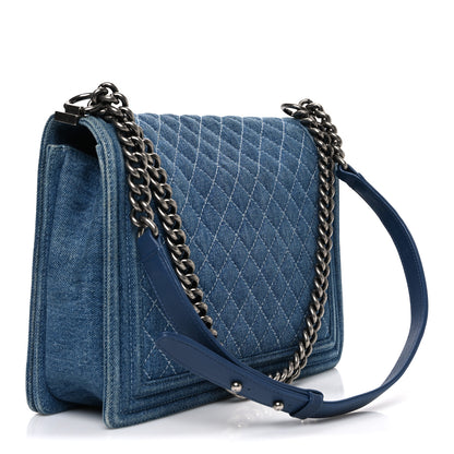 Chanel Denim Quilted Large Boy Flap Blue 2 of 9