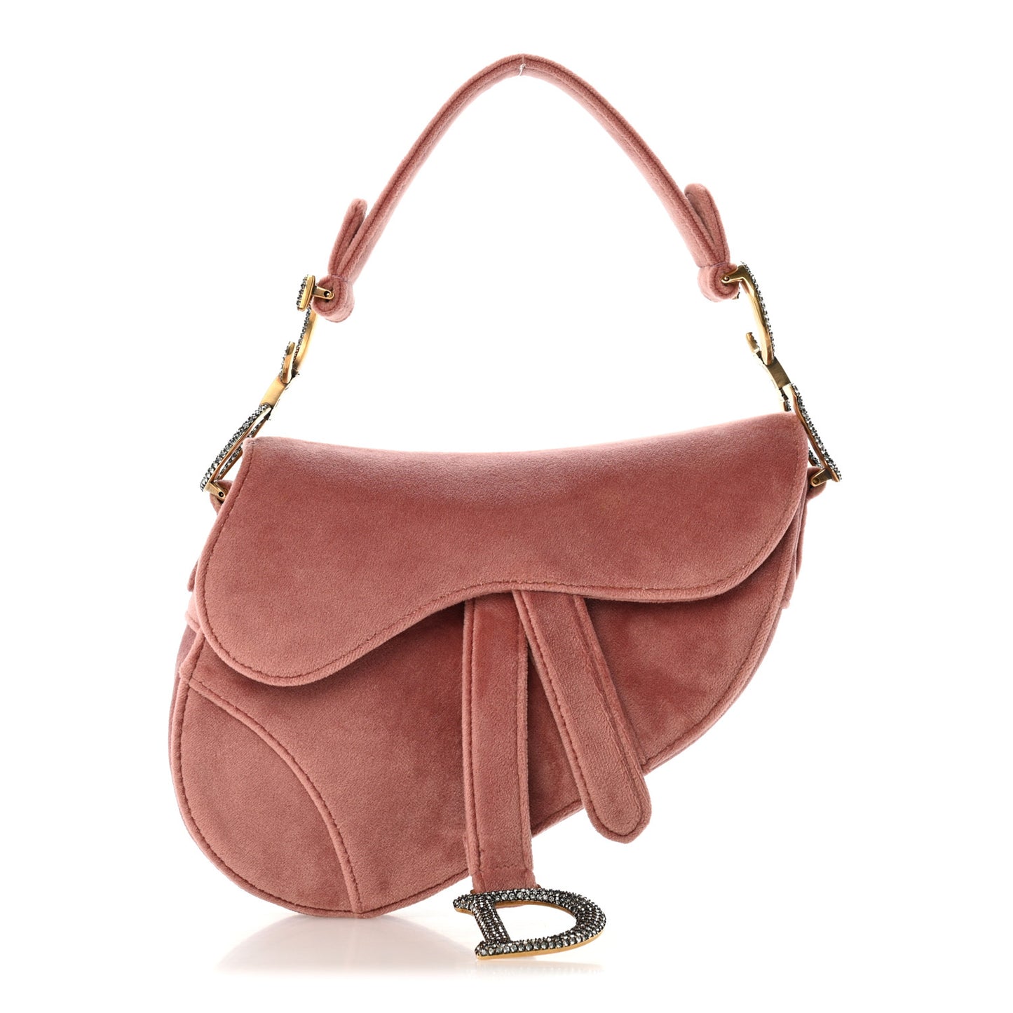 Velvet Crystal Mini Saddle Bag Pink