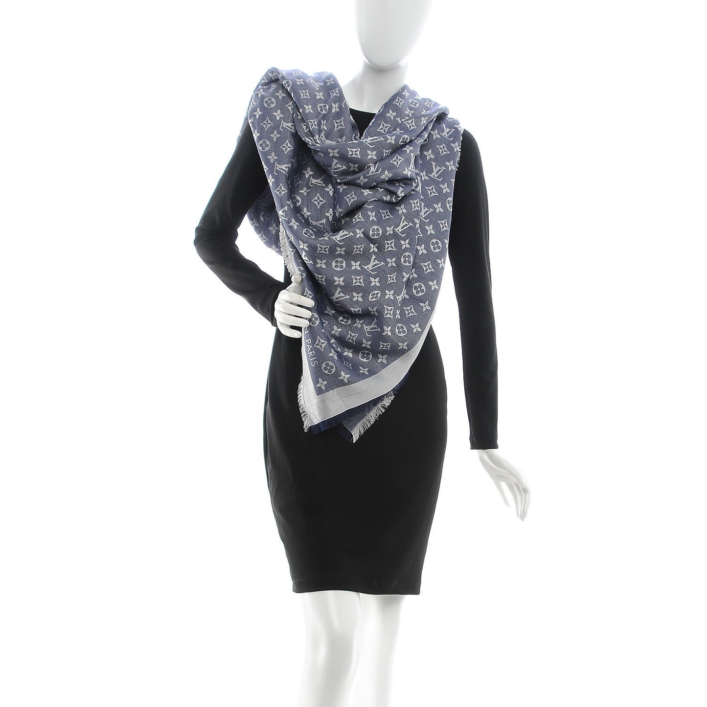 Silk Wool Monogram Denim Shawl Blue