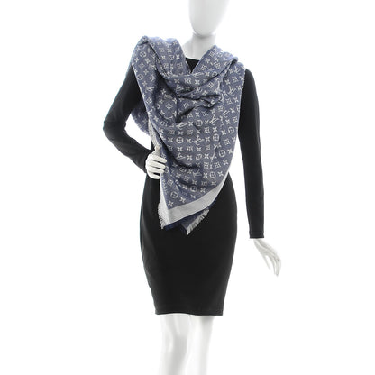 Louis Vuitton Silk Wool Monogram Denim Shawl Blue 2 of 6