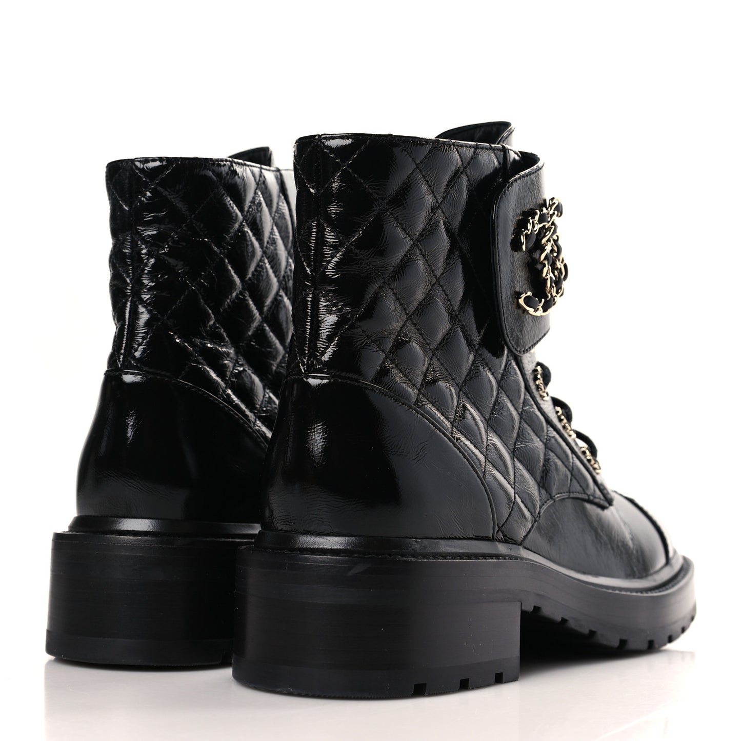 Shiny Goatskin Calfskin Quilted Lace Up Combat Boots 38 Black