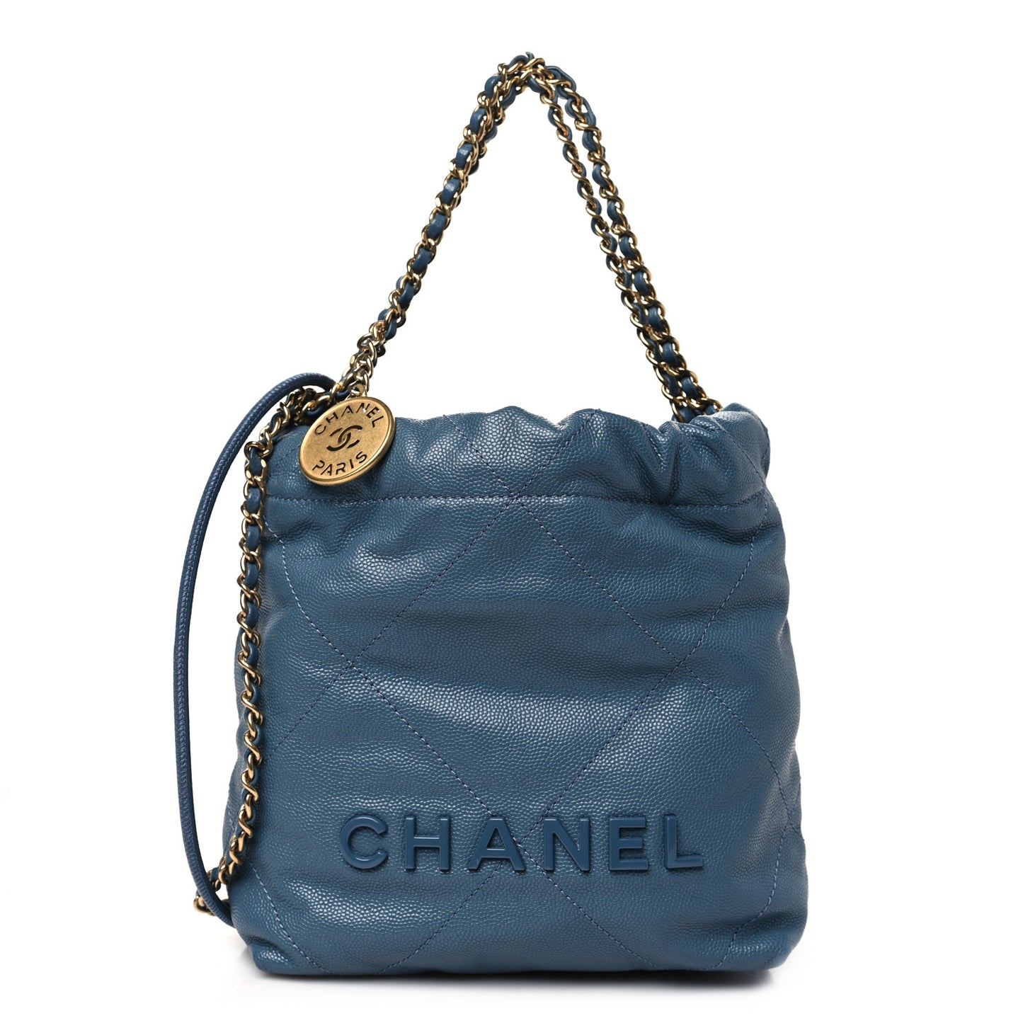 Shiny Caviar Quilted Monochrome Mini Chanel 22 Blue