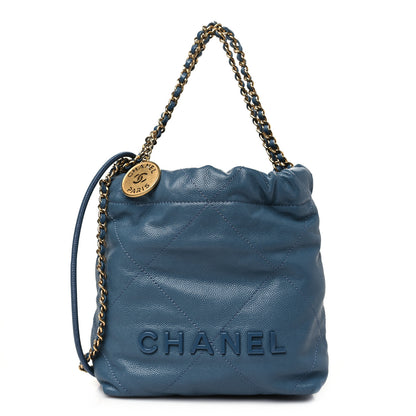 Chanel Shiny Caviar Quilted Monochrome Mini Chanel 22 Blue 1 of 10