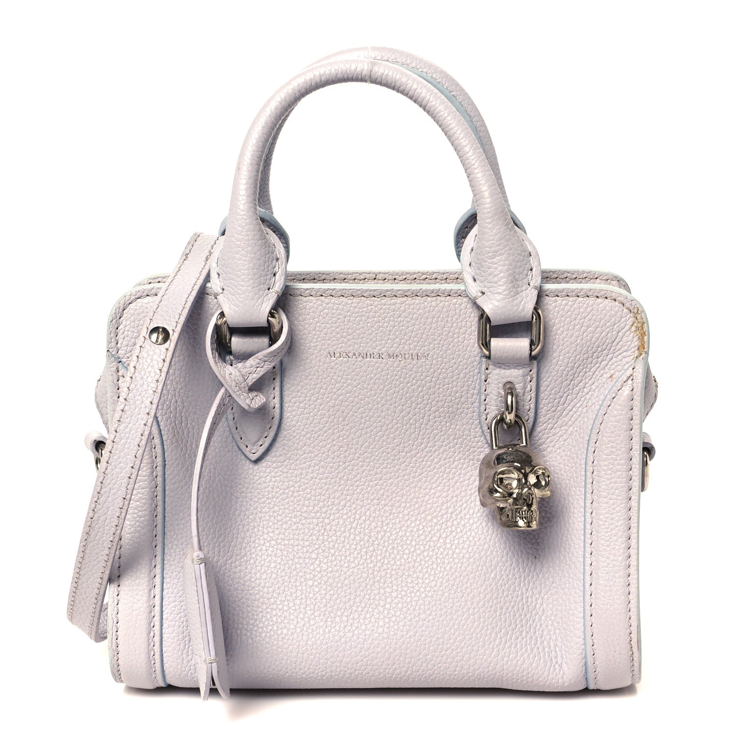 Pebbled Calfskin Mini Skull Padlock Zip Around Tote Lavender