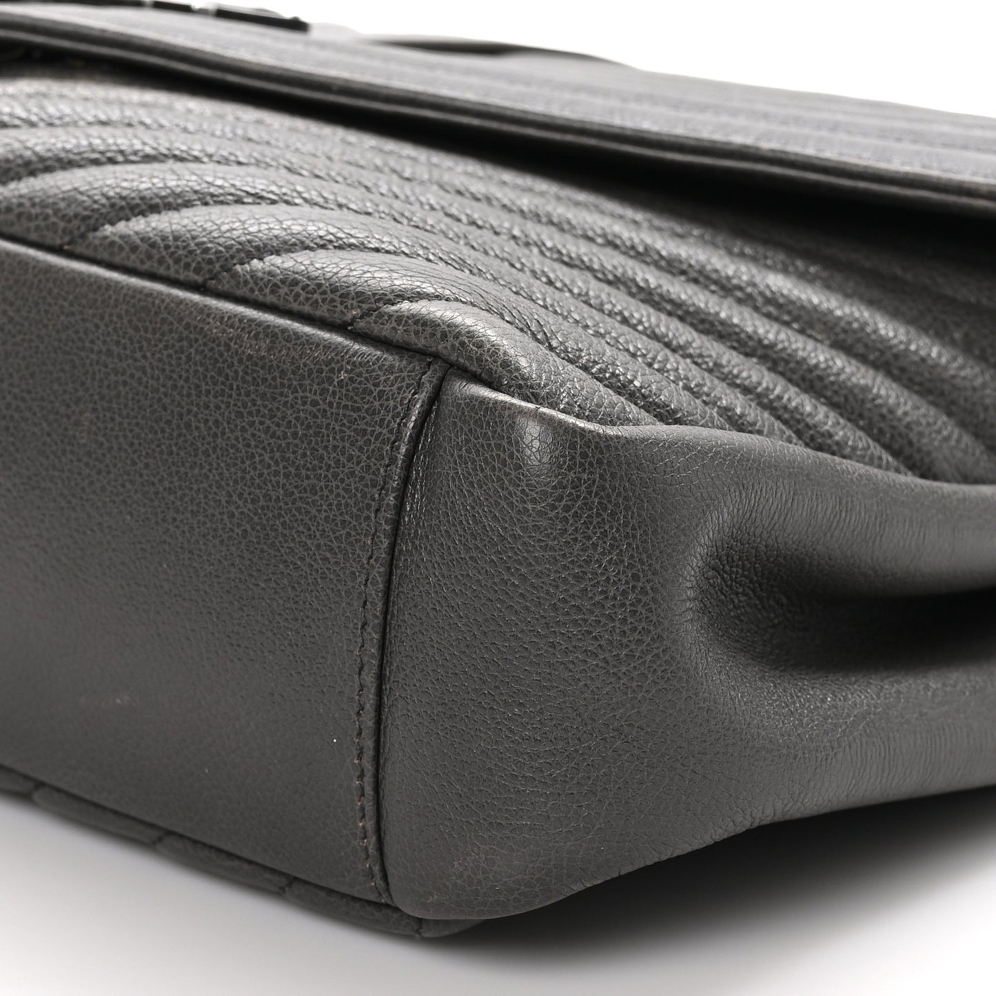 Sheepskin Matelasse Chevron Monogram Large College Satchel Dark Anthracite