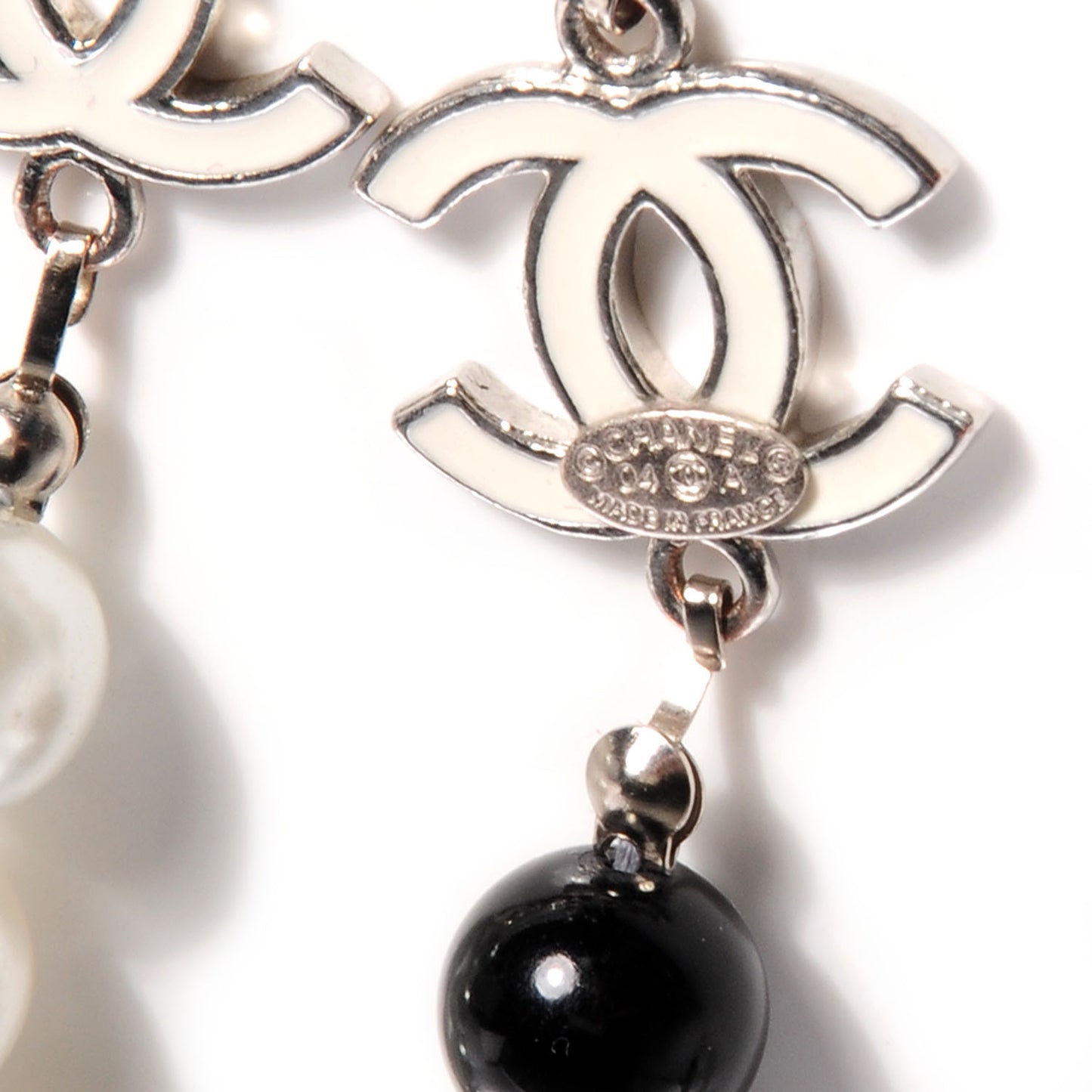 Pearl CC Beaded Long Necklace Black White