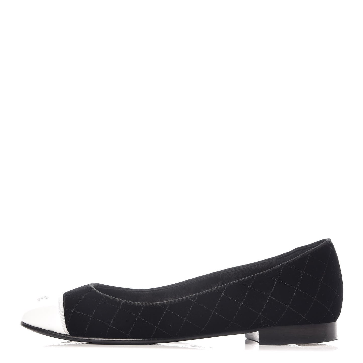 Velvet Lambskin Cap Toe Ballerina Flats 36.5 Black