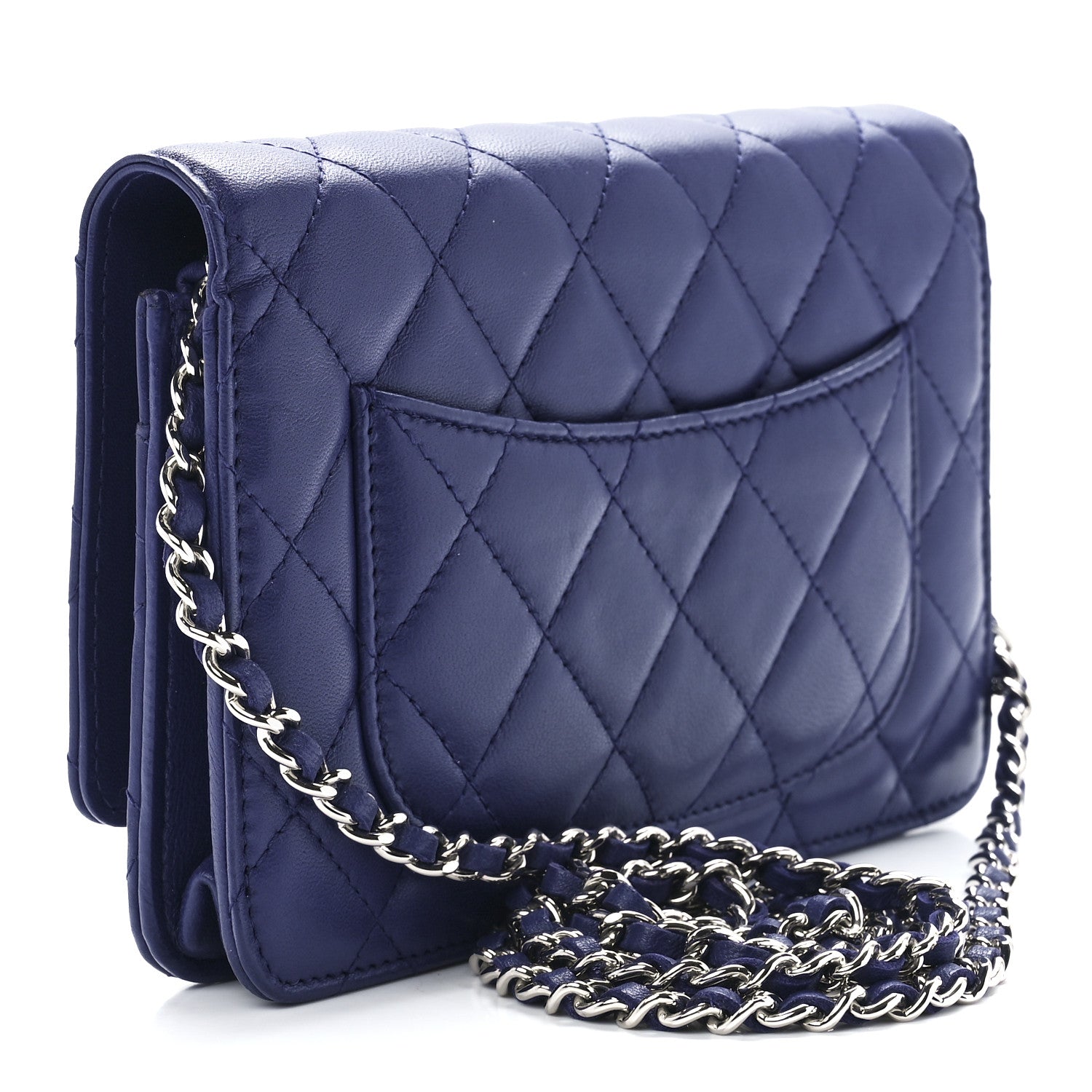 Chanel Lambskin Quilted Wallet On Chain WOC Blue 3 of 12