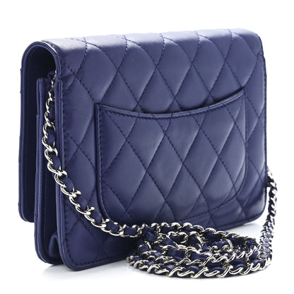 Chanel Lambskin Quilted Wallet On Chain WOC Blue 3 of 12