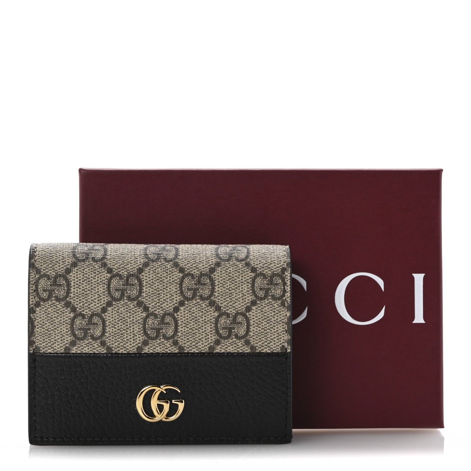 Gucci Dollar Calfskin GG Supreme Monogram GG Marmont Card Case Black Beige Ebony 9 of 9