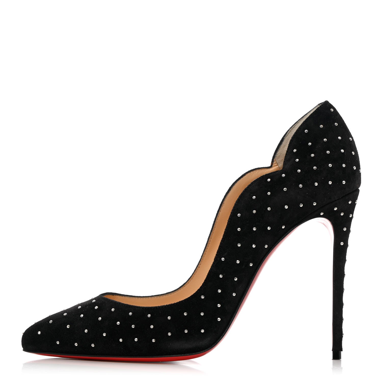 Christian Louboutin Veau Velours Studded Hot Chick 100 Pumps 38 Black Silver 1 of 13