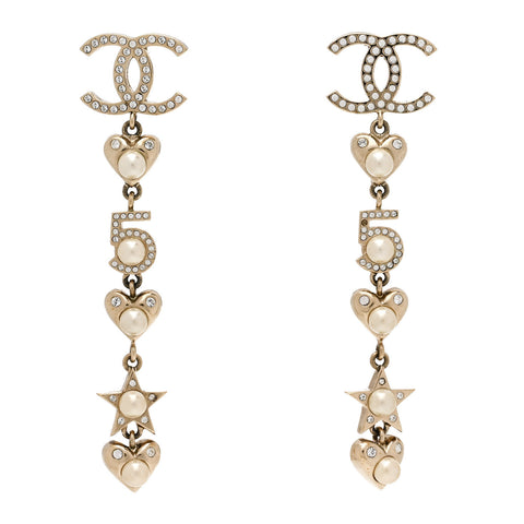Crystal Pearl Charming Winter CC Star Heart Drop Earrings Gold