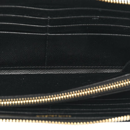 Saint Laurent Grain De Poudre Matelasse Chevron Monogram Zip Around Wallet Black 7 of 14