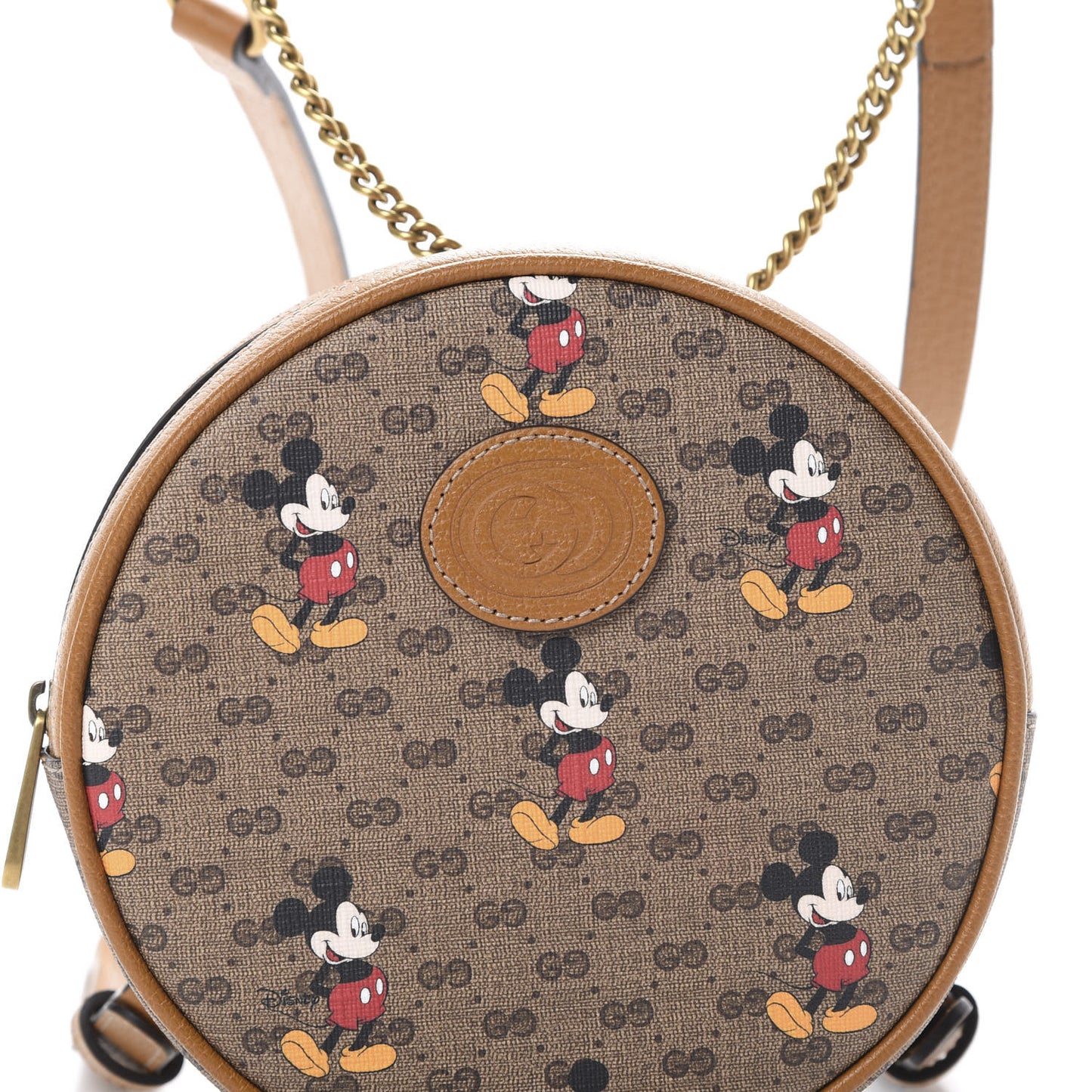X DISNEY Mini Vintage GG Supreme Monogram Mickey Mouse Round Backpack Beige Vintage Sun Oil