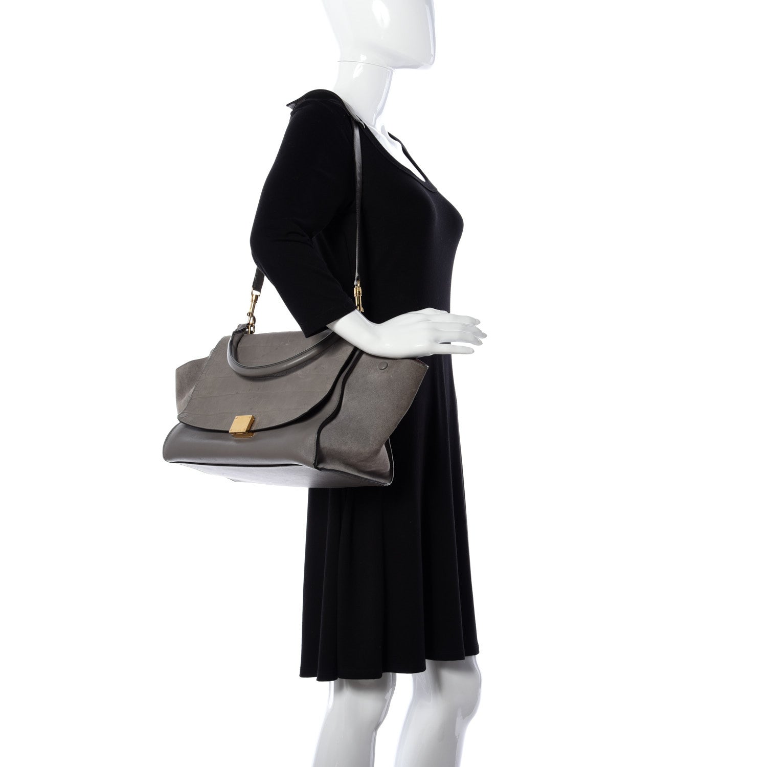 Celine Crocodile Embossed Nubuck Medium Trapeze Grey 2 of 9