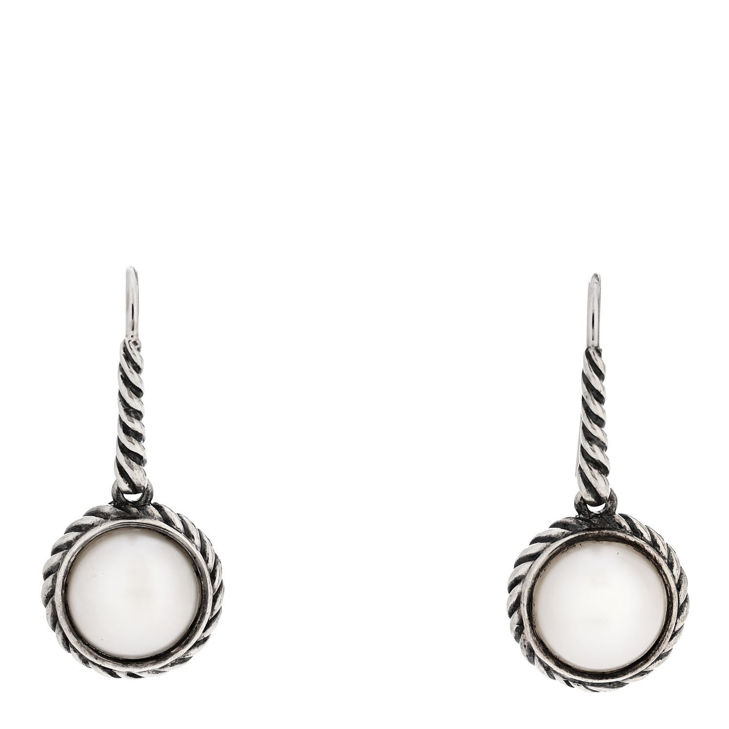 Sterling Silver Pearl 9mm Cable Drop Earrings