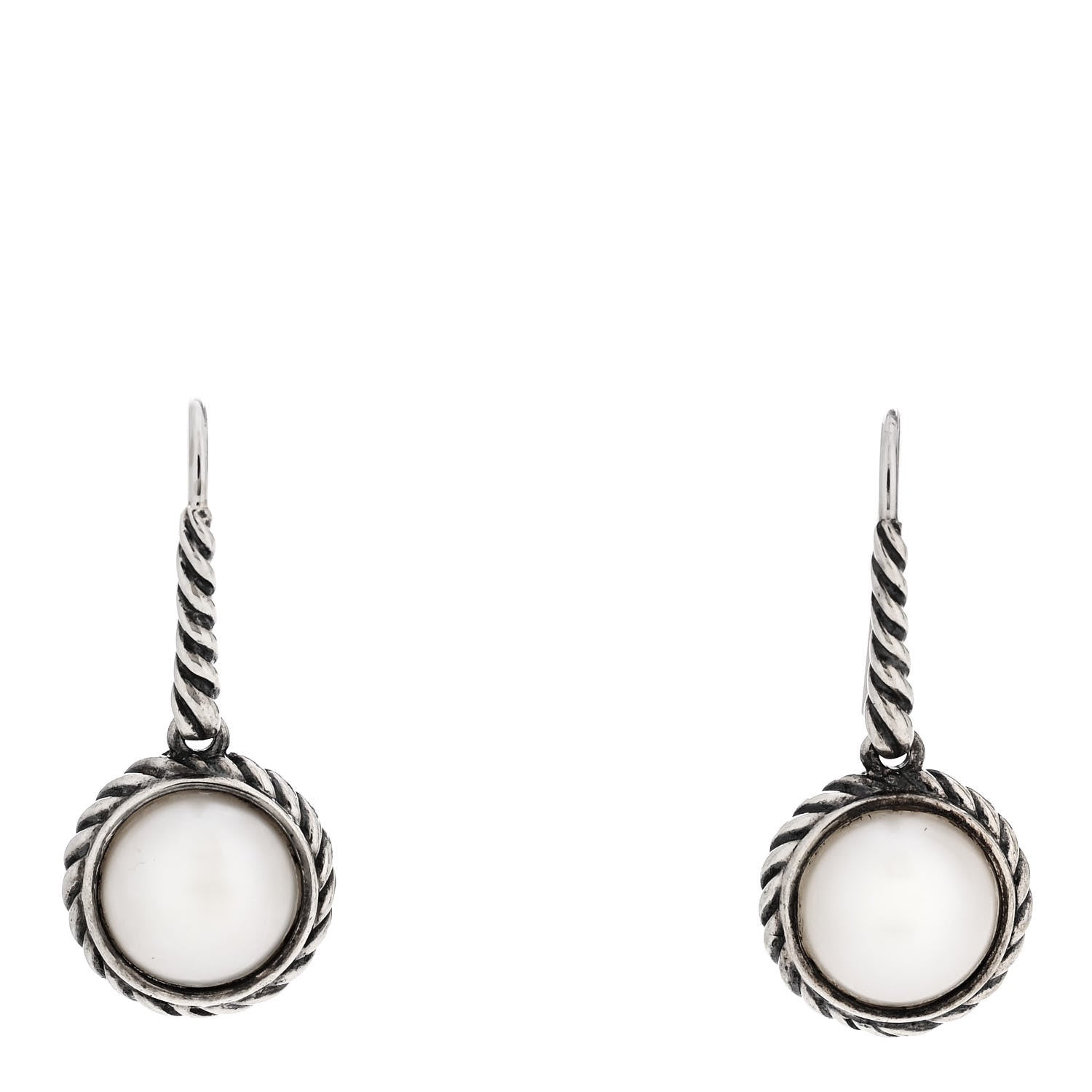 David Yurman Sterling Silver Pearl 9mm Cable Drop Earrings 1 of 4