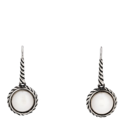 David Yurman Sterling Silver Pearl 9mm Cable Drop Earrings 1 of 4