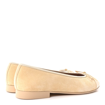 Chanel Suede Patent Calfskin Cap Toe CC Ballerina Flats 37 Beige 5 of 10