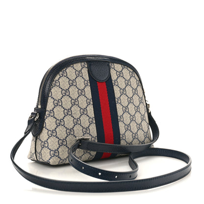 Gucci GG Supreme Monogram Textured Dollar Calfskin Web Small Ophidia Dome Shoulder Bag Beige Blue 2 of 8