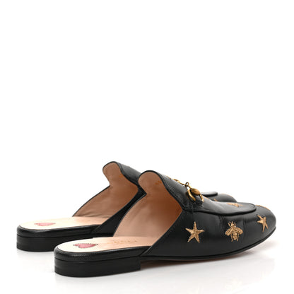 Gucci Goatskin Bee Star Embroidered Womens Princetown Slippers 37.5 Black 4 of 8