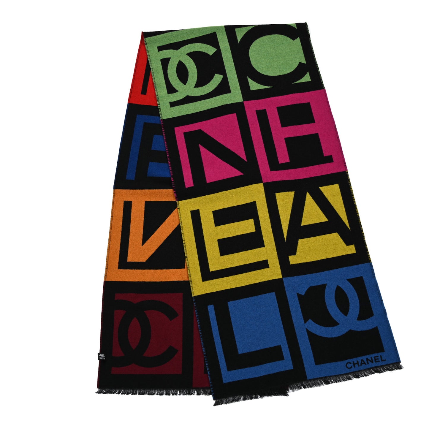 Cashmere Wool Silk CC Logo Stole Black Multicolor