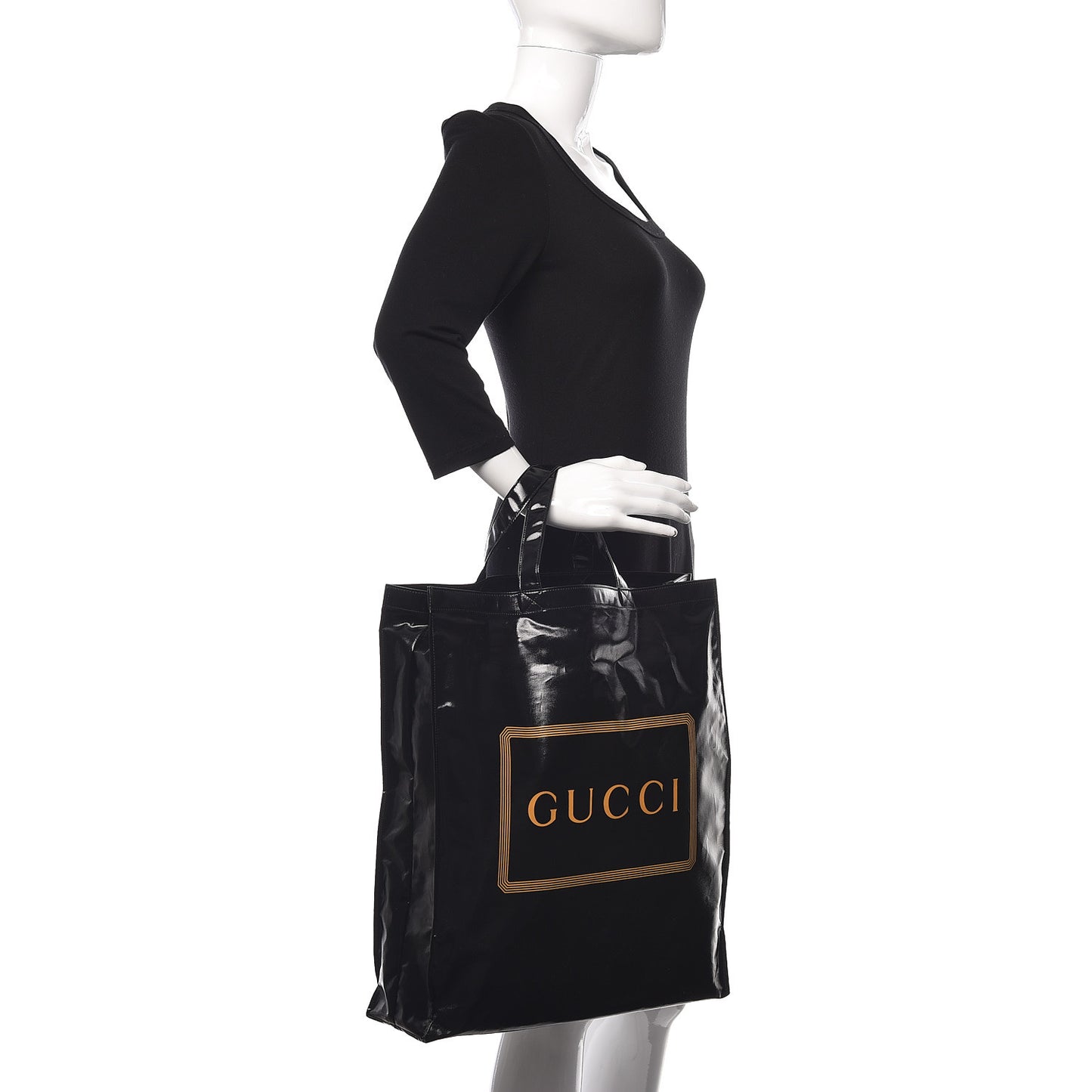 Patent Canvas Frame Logo Vertical Tote Black Crop