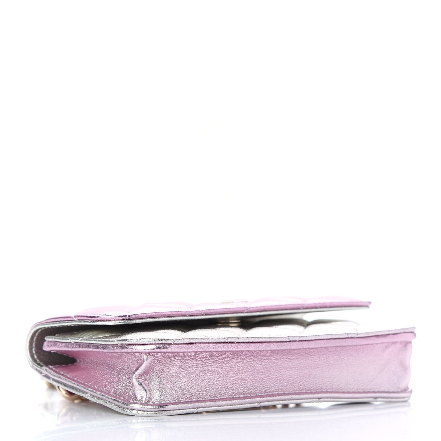 Gradient Metallic Lambskin Quilted Clutch With Chain Gold Pink