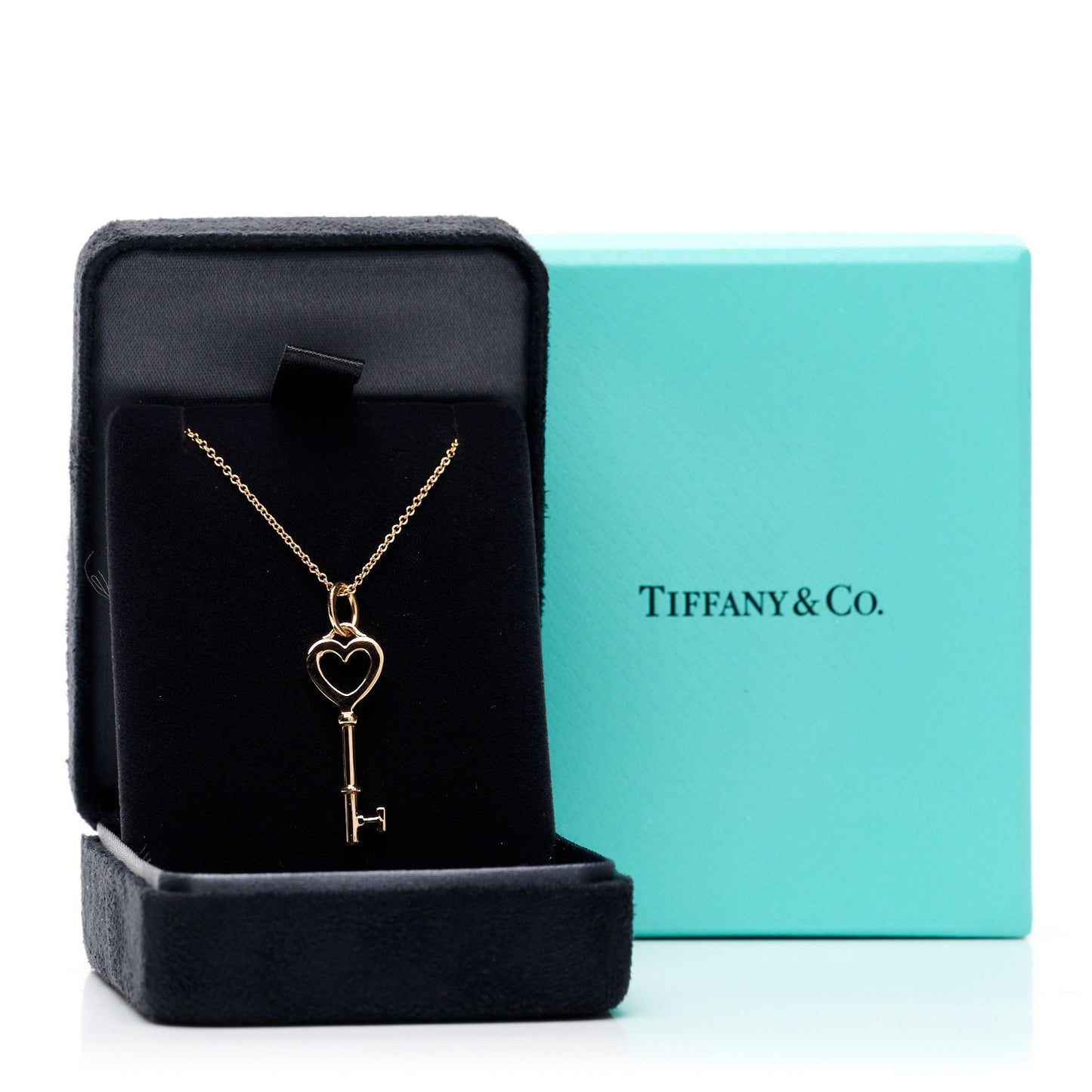 18K Rose Gold Mini Heart Key Pendant Necklace