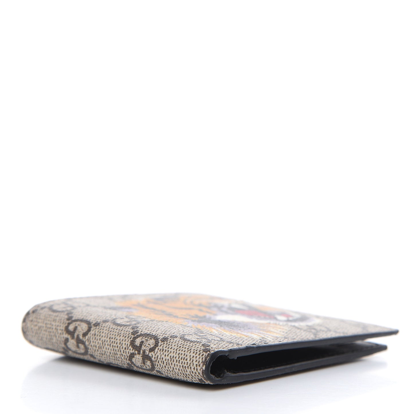 GG Supreme Monogram Selleria Calfskin Tiger Nice Bi-Fold Wallet Beige Ebony Multicolor Black