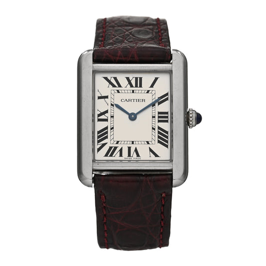 Stainless Steel Alligator 24mm Tank Solo Quartz Watch Burgundy