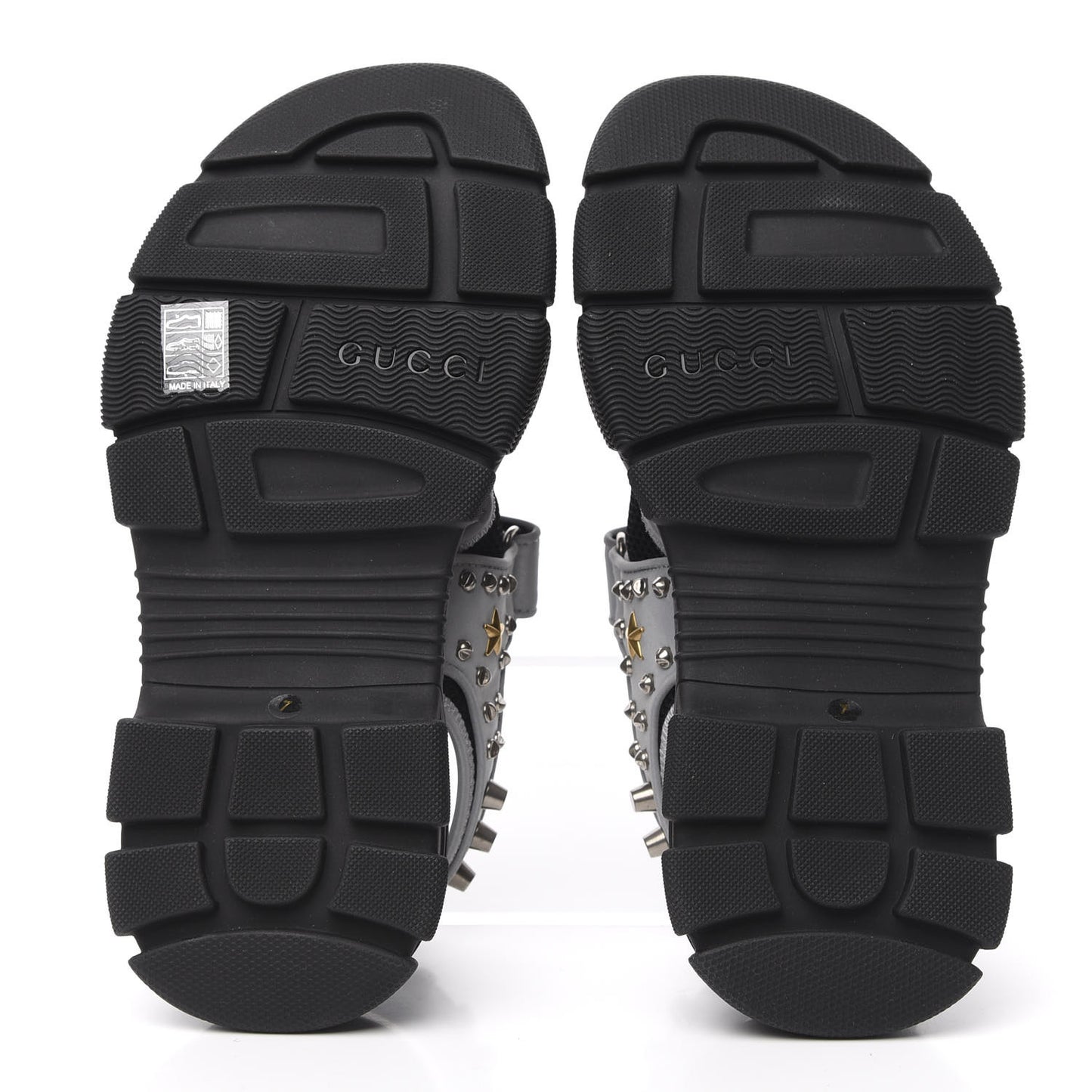 Technical Canvas Calfskin Reflective Studded Mens Aguru Sandals 7 Silver Black