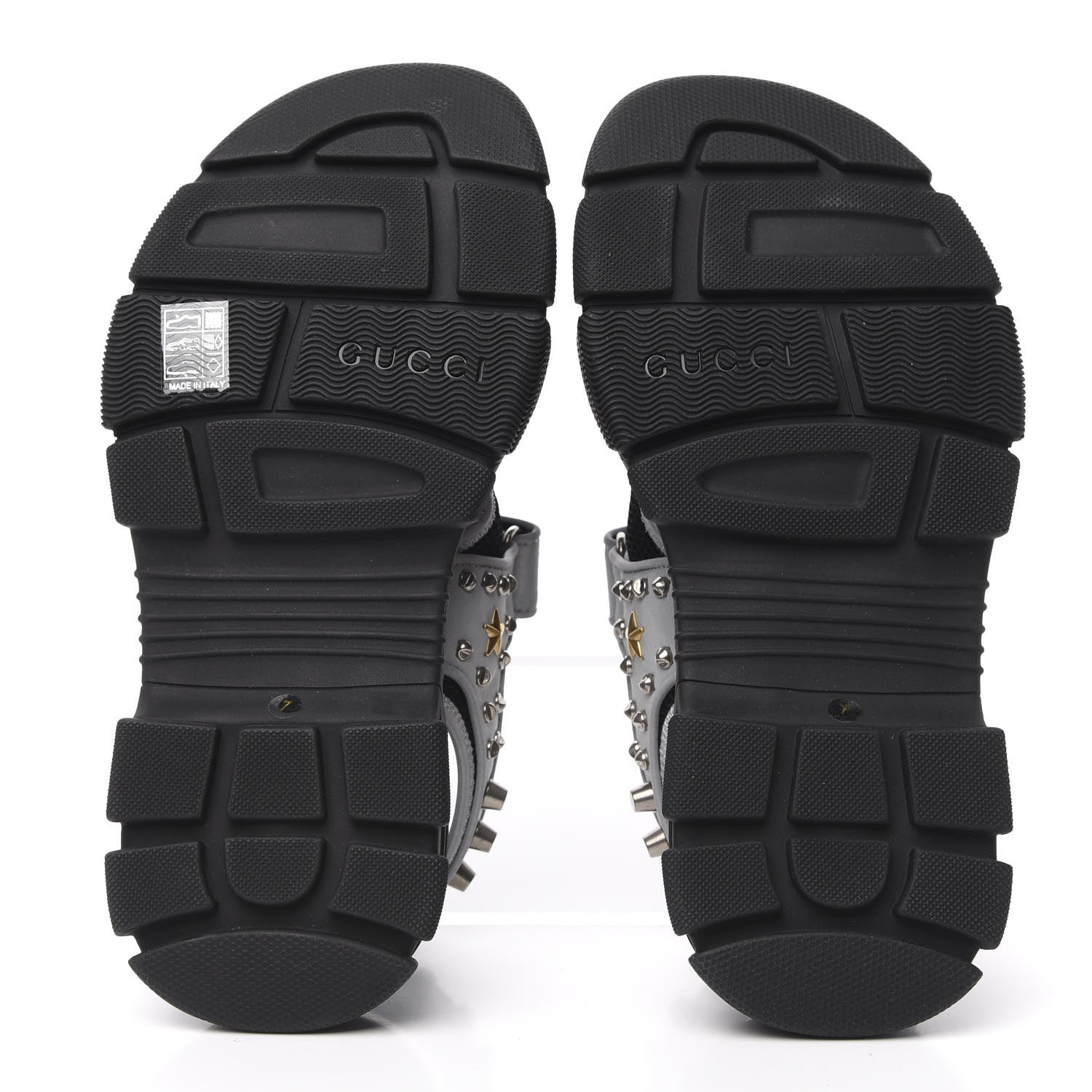 Gucci Technical Canvas Calfskin Reflective Studded Mens Aguru Sandals 7 Silver Black 5 of 7