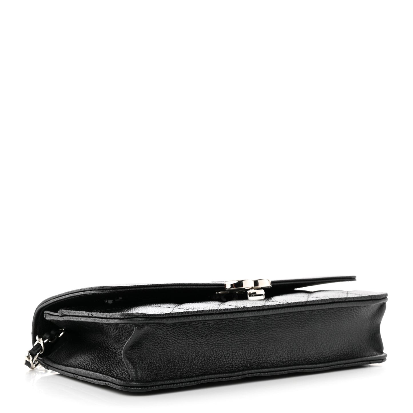 Grained Calfskin Quilted CC Box Wallet On Chain WOC Black